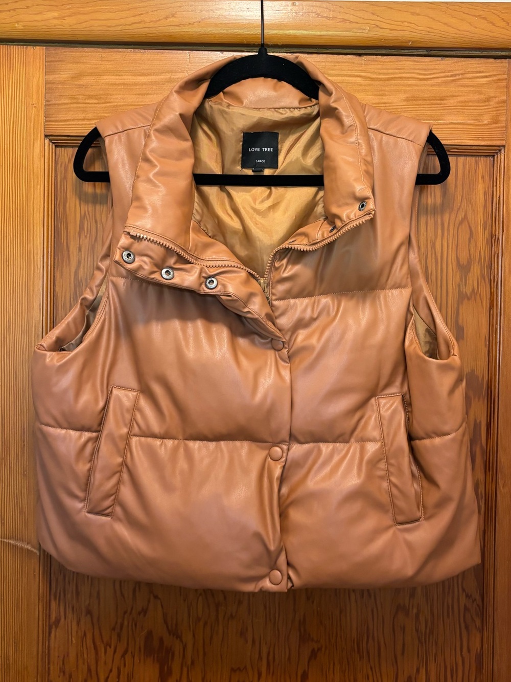 Love Tree Camel Tan Faux-Leather Puffer Vest